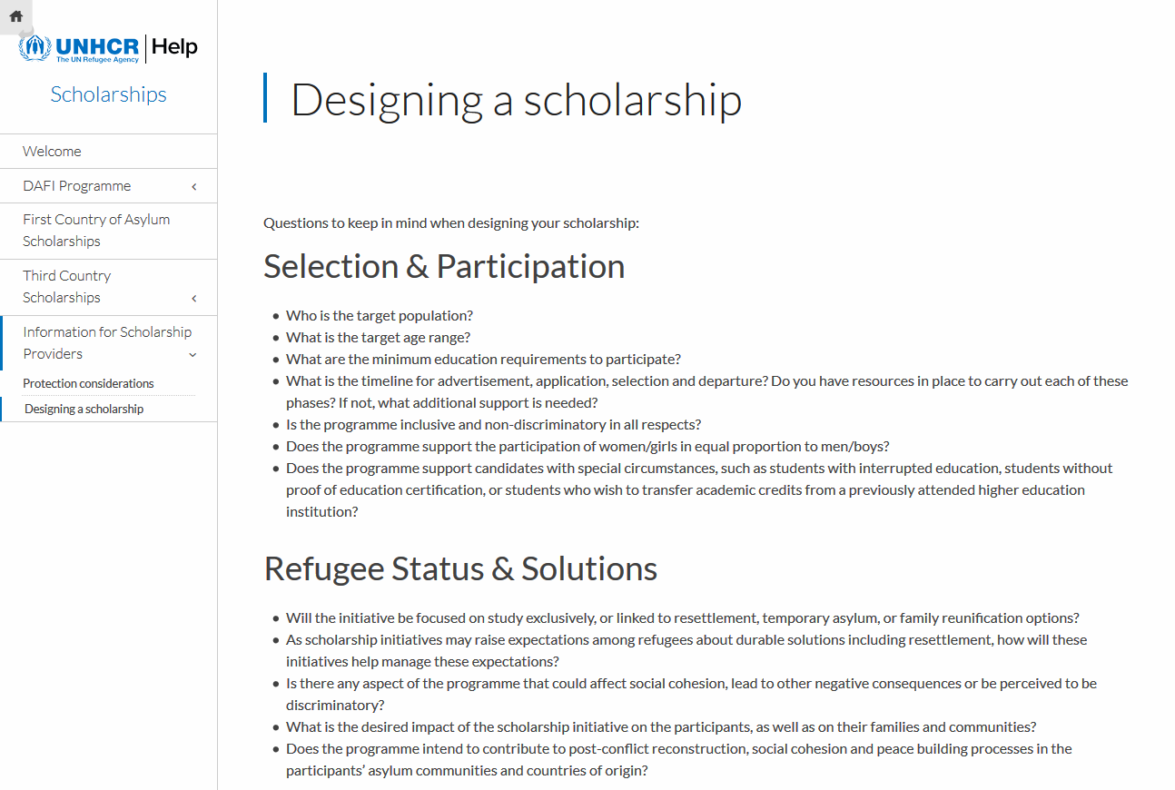 Designing a scholarship (UNHCR)